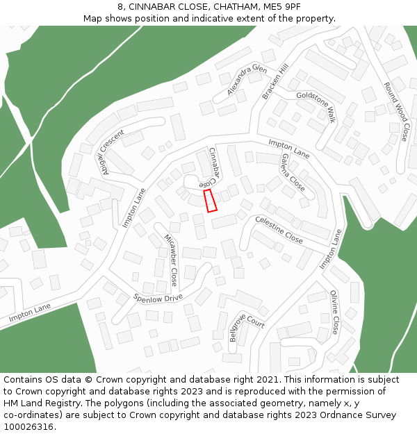 8, CINNABAR CLOSE, CHATHAM, ME5 9PF: Location map and indicative extent of plot