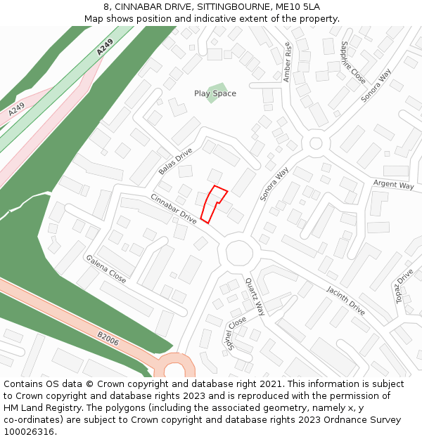 8, CINNABAR DRIVE, SITTINGBOURNE, ME10 5LA: Location map and indicative extent of plot