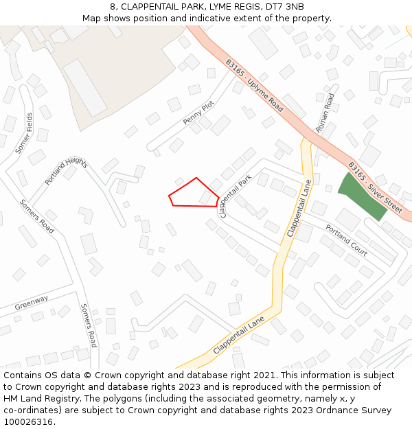 8, CLAPPENTAIL PARK, LYME REGIS, DT7 3NB: Location map and indicative extent of plot