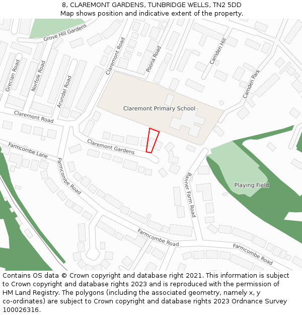 8, CLAREMONT GARDENS, TUNBRIDGE WELLS, TN2 5DD: Location map and indicative extent of plot