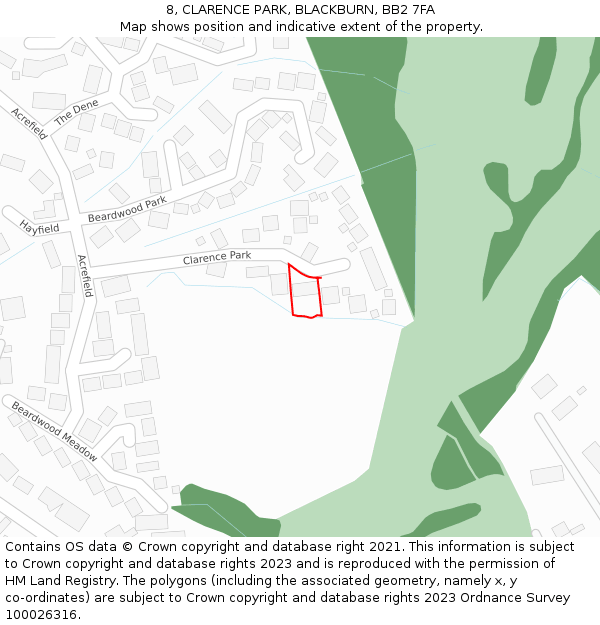 8, CLARENCE PARK, BLACKBURN, BB2 7FA: Location map and indicative extent of plot