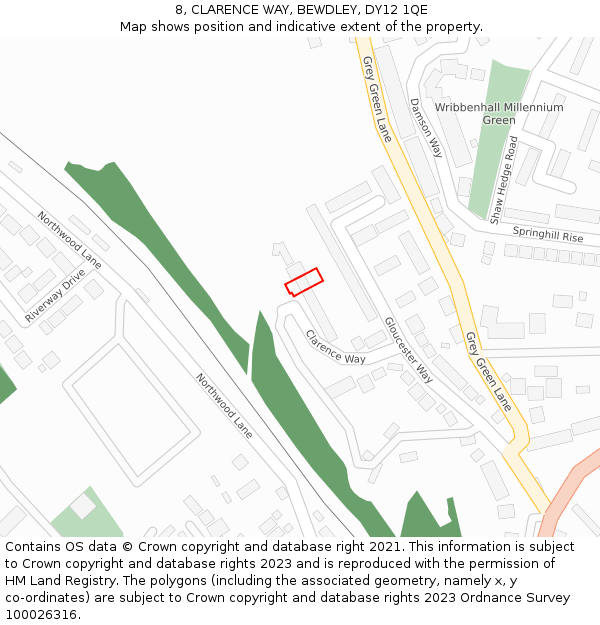 8, CLARENCE WAY, BEWDLEY, DY12 1QE: Location map and indicative extent of plot