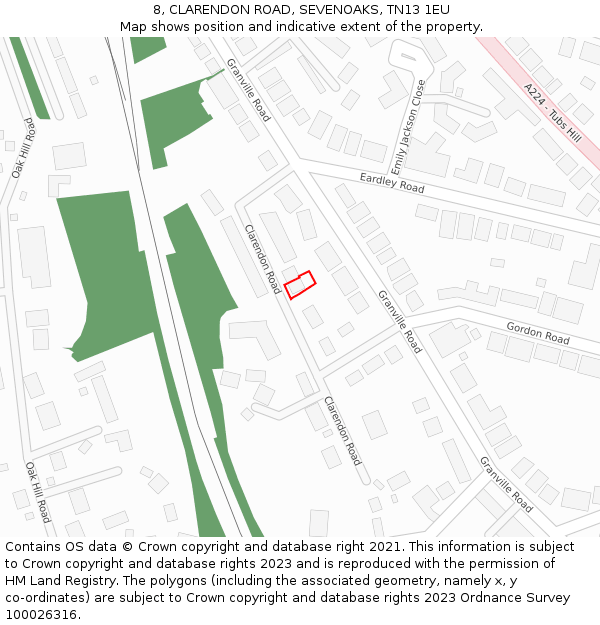 8, CLARENDON ROAD, SEVENOAKS, TN13 1EU: Location map and indicative extent of plot