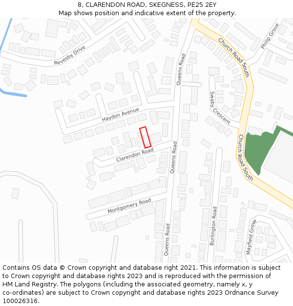 8, CLARENDON ROAD, SKEGNESS, PE25 2EY: Location map and indicative extent of plot
