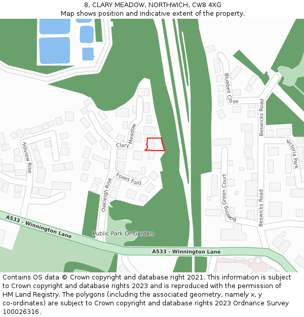 8, CLARY MEADOW, NORTHWICH, CW8 4XG: Location map and indicative extent of plot