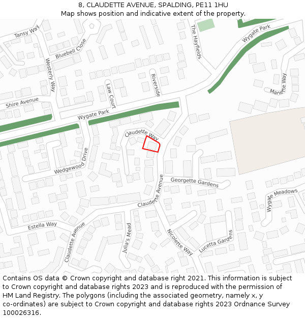 8, CLAUDETTE AVENUE, SPALDING, PE11 1HU: Location map and indicative extent of plot