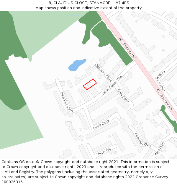 8, CLAUDIUS CLOSE, STANMORE, HA7 4PS: Location map and indicative extent of plot