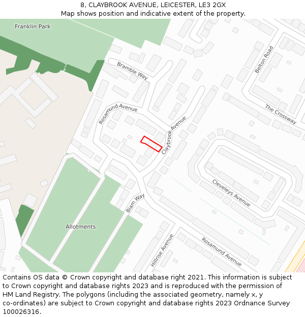 8, CLAYBROOK AVENUE, LEICESTER, LE3 2GX: Location map and indicative extent of plot