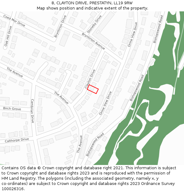 8, CLAYTON DRIVE, PRESTATYN, LL19 9RW: Location map and indicative extent of plot