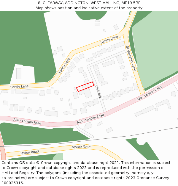 8, CLEARWAY, ADDINGTON, WEST MALLING, ME19 5BP: Location map and indicative extent of plot