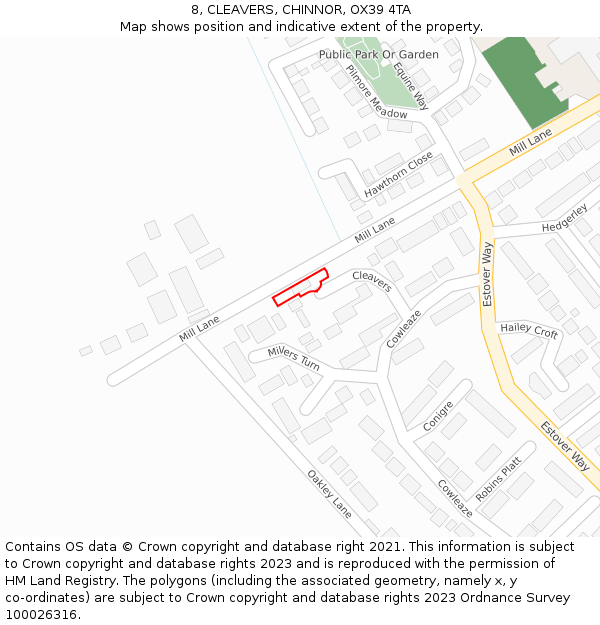 8, CLEAVERS, CHINNOR, OX39 4TA: Location map and indicative extent of plot