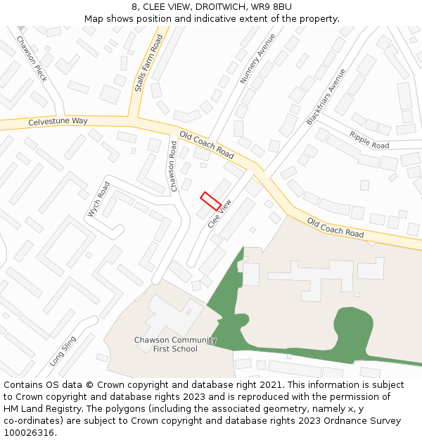 8, CLEE VIEW, DROITWICH, WR9 8BU: Location map and indicative extent of plot