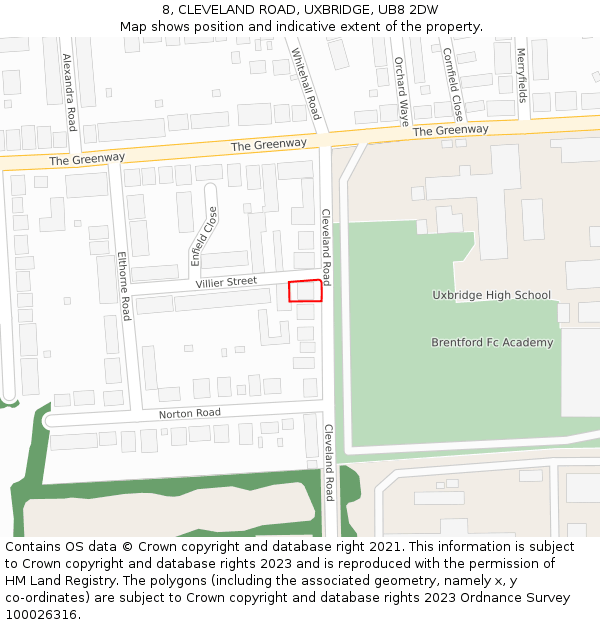 8, CLEVELAND ROAD, UXBRIDGE, UB8 2DW: Location map and indicative extent of plot