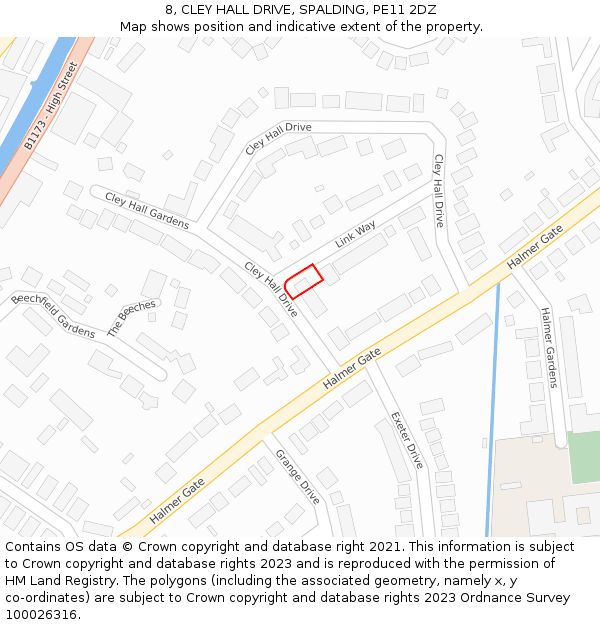 8, CLEY HALL DRIVE, SPALDING, PE11 2DZ: Location map and indicative extent of plot