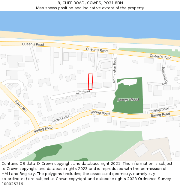 8, CLIFF ROAD, COWES, PO31 8BN: Location map and indicative extent of plot