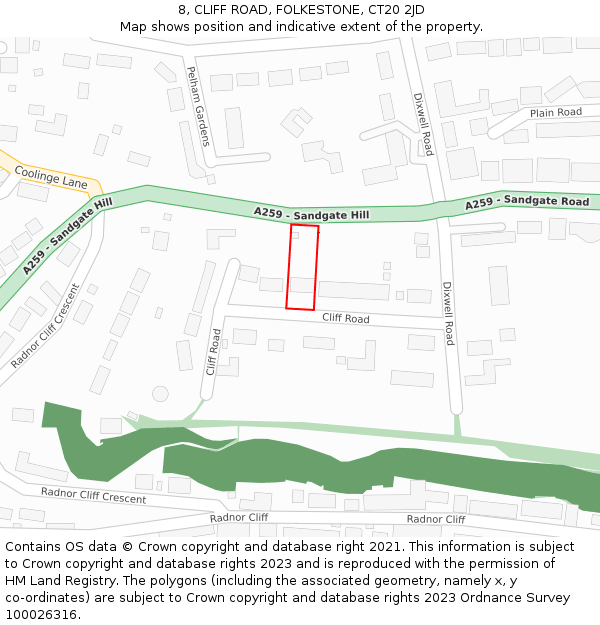 8, CLIFF ROAD, FOLKESTONE, CT20 2JD: Location map and indicative extent of plot