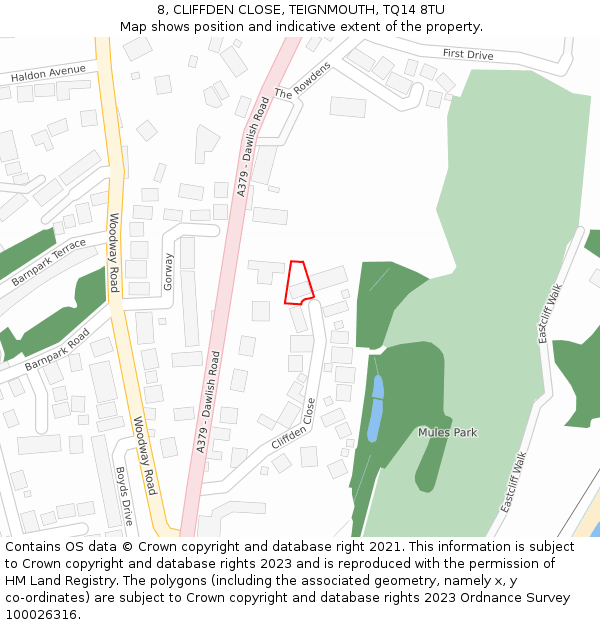 8, CLIFFDEN CLOSE, TEIGNMOUTH, TQ14 8TU: Location map and indicative extent of plot