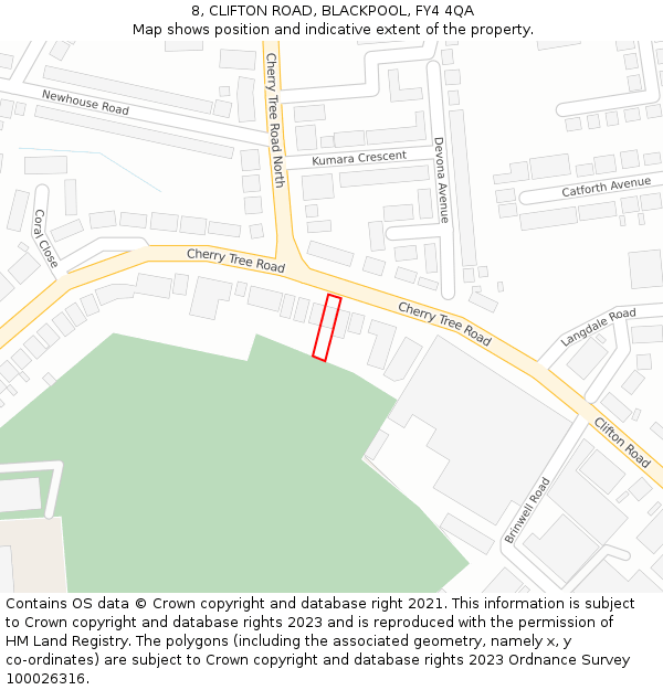 8, CLIFTON ROAD, BLACKPOOL, FY4 4QA: Location map and indicative extent of plot