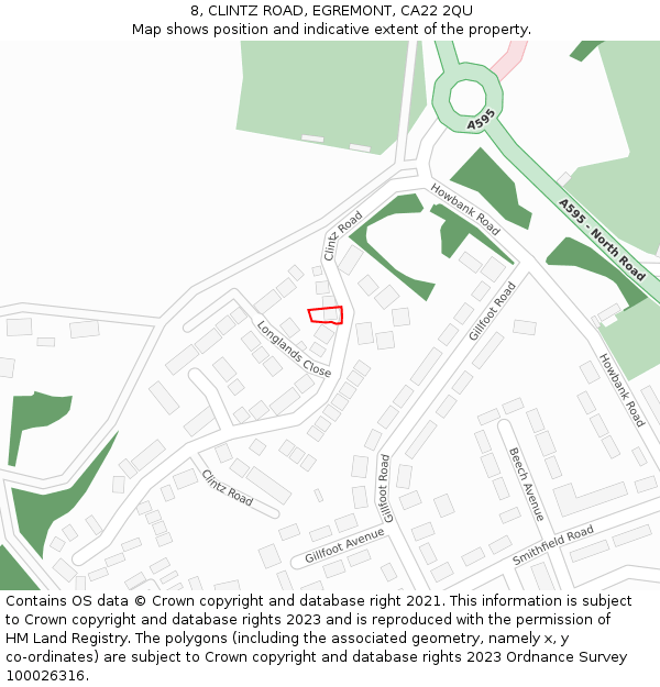 8, CLINTZ ROAD, EGREMONT, CA22 2QU: Location map and indicative extent of plot