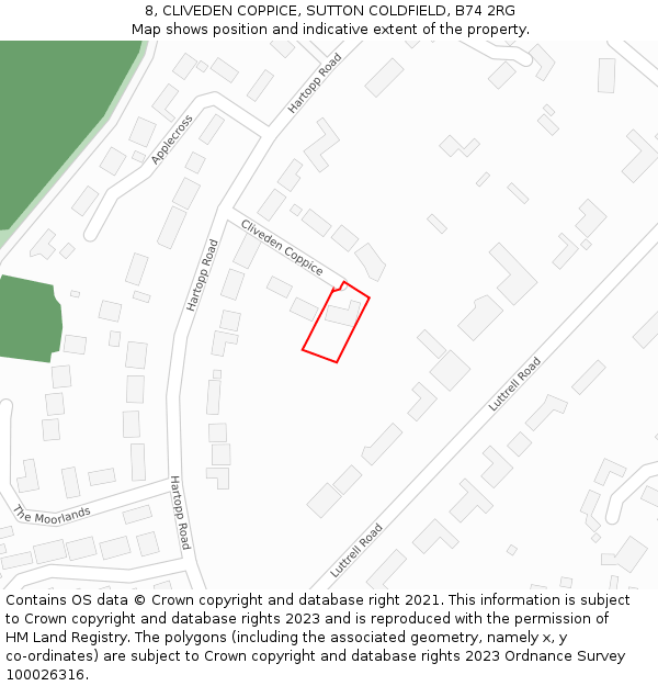 8, CLIVEDEN COPPICE, SUTTON COLDFIELD, B74 2RG: Location map and indicative extent of plot