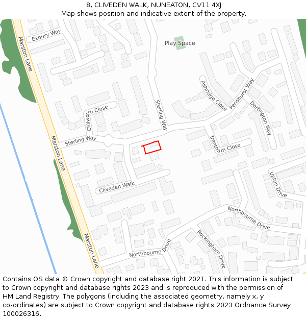 8, CLIVEDEN WALK, NUNEATON, CV11 4XJ: Location map and indicative extent of plot