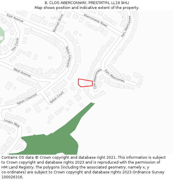 8, CLOS ABERCONWAY, PRESTATYN, LL19 9HU: Location map and indicative extent of plot