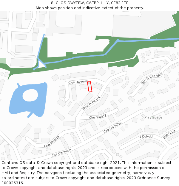 8, CLOS DWYERW, CAERPHILLY, CF83 1TE: Location map and indicative extent of plot
