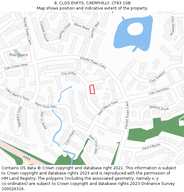 8, CLOS ENFYS, CAERPHILLY, CF83 1SB: Location map and indicative extent of plot