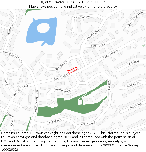 8, CLOS GWASTIR, CAERPHILLY, CF83 1TD: Location map and indicative extent of plot