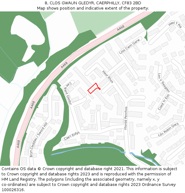 8, CLOS GWAUN GLEDYR, CAERPHILLY, CF83 2BD: Location map and indicative extent of plot