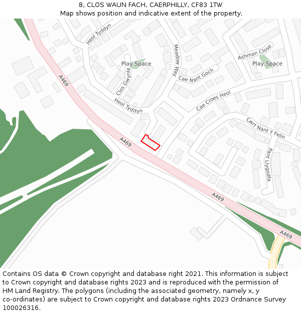 8, CLOS WAUN FACH, CAERPHILLY, CF83 1TW: Location map and indicative extent of plot