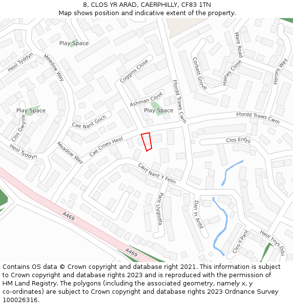 8, CLOS YR ARAD, CAERPHILLY, CF83 1TN: Location map and indicative extent of plot