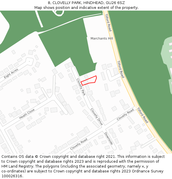 8, CLOVELLY PARK, HINDHEAD, GU26 6SZ: Location map and indicative extent of plot