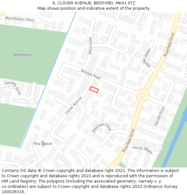 8, CLOVER AVENUE, BEDFORD, MK41 0TZ: Location map and indicative extent of plot