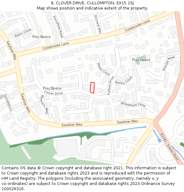 8, CLOVER DRIVE, CULLOMPTON, EX15 1SJ: Location map and indicative extent of plot