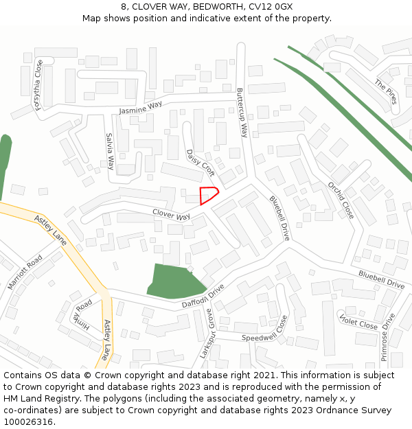 8, CLOVER WAY, BEDWORTH, CV12 0GX: Location map and indicative extent of plot