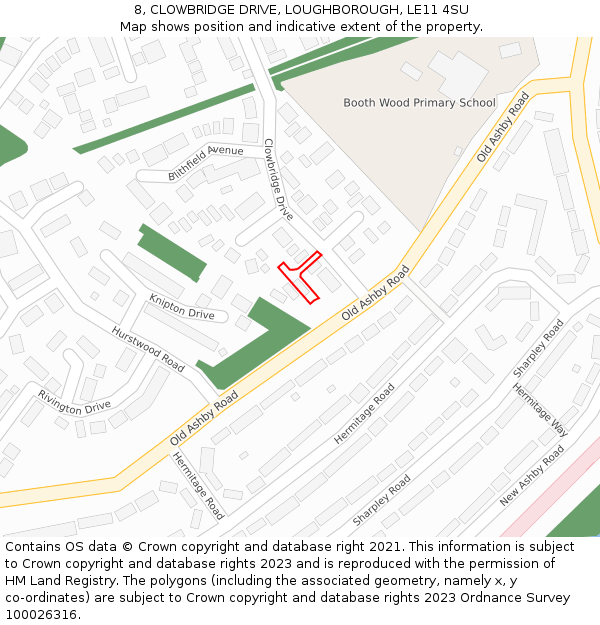 8, CLOWBRIDGE DRIVE, LOUGHBOROUGH, LE11 4SU: Location map and indicative extent of plot