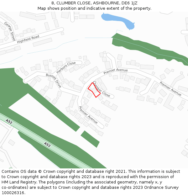 8, CLUMBER CLOSE, ASHBOURNE, DE6 1JZ: Location map and indicative extent of plot