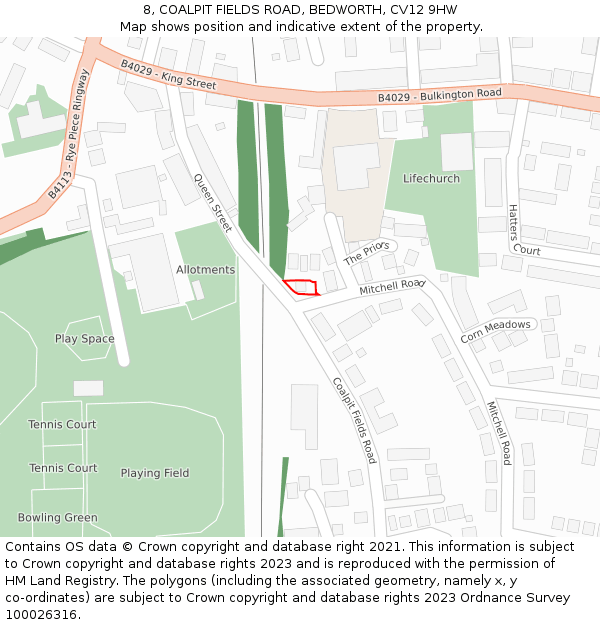 8, COALPIT FIELDS ROAD, BEDWORTH, CV12 9HW: Location map and indicative extent of plot