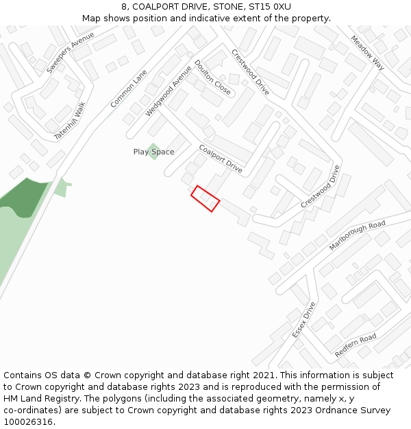 8, COALPORT DRIVE, STONE, ST15 0XU: Location map and indicative extent of plot