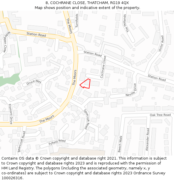 8, COCHRANE CLOSE, THATCHAM, RG19 4QX: Location map and indicative extent of plot