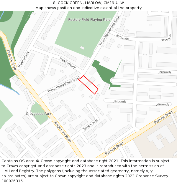 8, COCK GREEN, HARLOW, CM19 4HW: Location map and indicative extent of plot