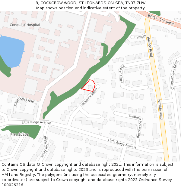 8, COCKCROW WOOD, ST LEONARDS-ON-SEA, TN37 7HW: Location map and indicative extent of plot