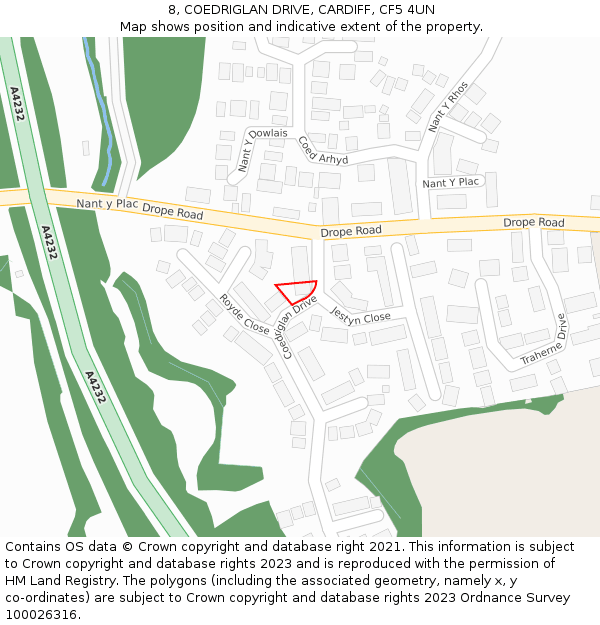 8, COEDRIGLAN DRIVE, CARDIFF, CF5 4UN: Location map and indicative extent of plot