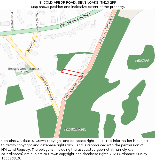 8, COLD ARBOR ROAD, SEVENOAKS, TN13 2PP: Location map and indicative extent of plot