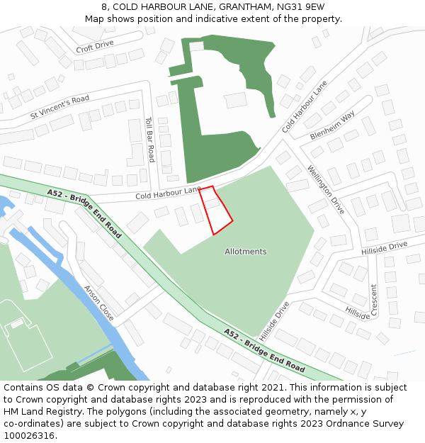 8, COLD HARBOUR LANE, GRANTHAM, NG31 9EW: Location map and indicative extent of plot