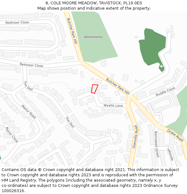 8, COLE MOORE MEADOW, TAVISTOCK, PL19 0ES: Location map and indicative extent of plot