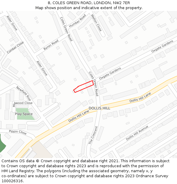 8, COLES GREEN ROAD, LONDON, NW2 7ER: Location map and indicative extent of plot