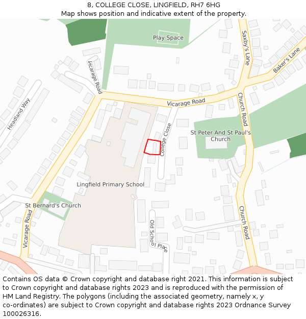 8, COLLEGE CLOSE, LINGFIELD, RH7 6HG: Location map and indicative extent of plot