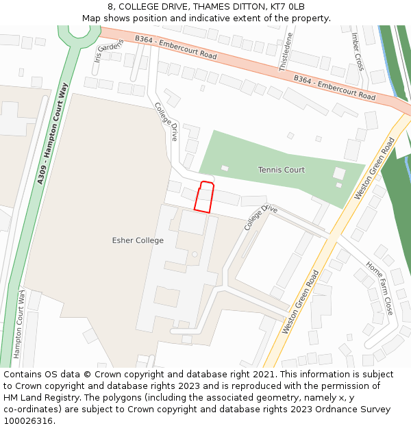 8, COLLEGE DRIVE, THAMES DITTON, KT7 0LB: Location map and indicative extent of plot